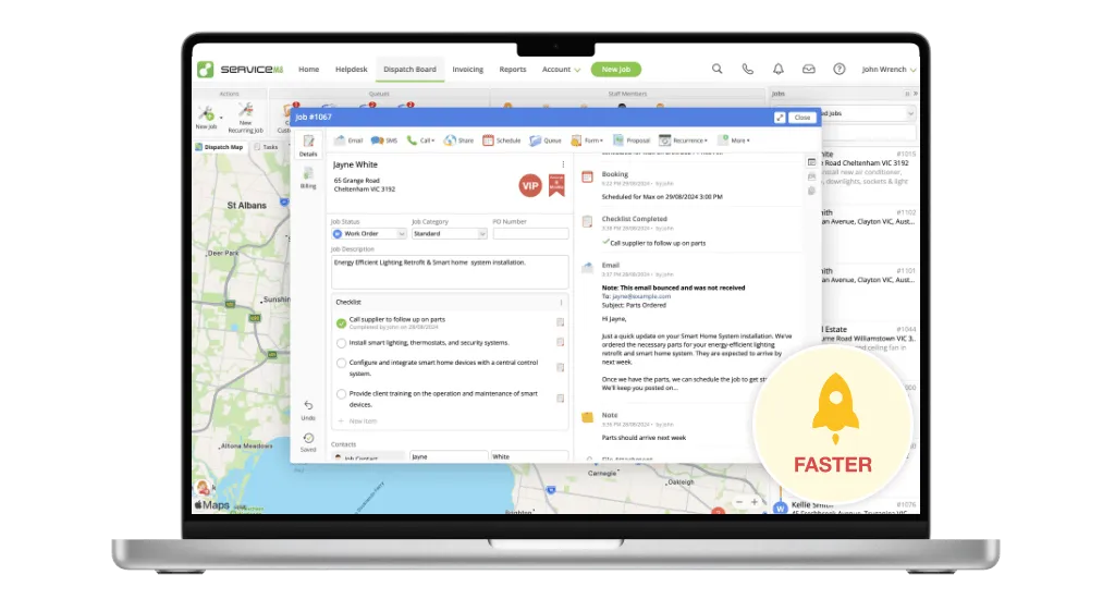 ServiceM8's enhanced Dispatch Board showing improved performance and responsiveness