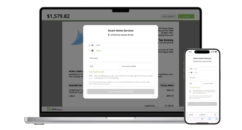 ServiceM8's new payment options interface