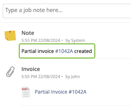 ServiceM8's partial invoice interface showing simplified note generation