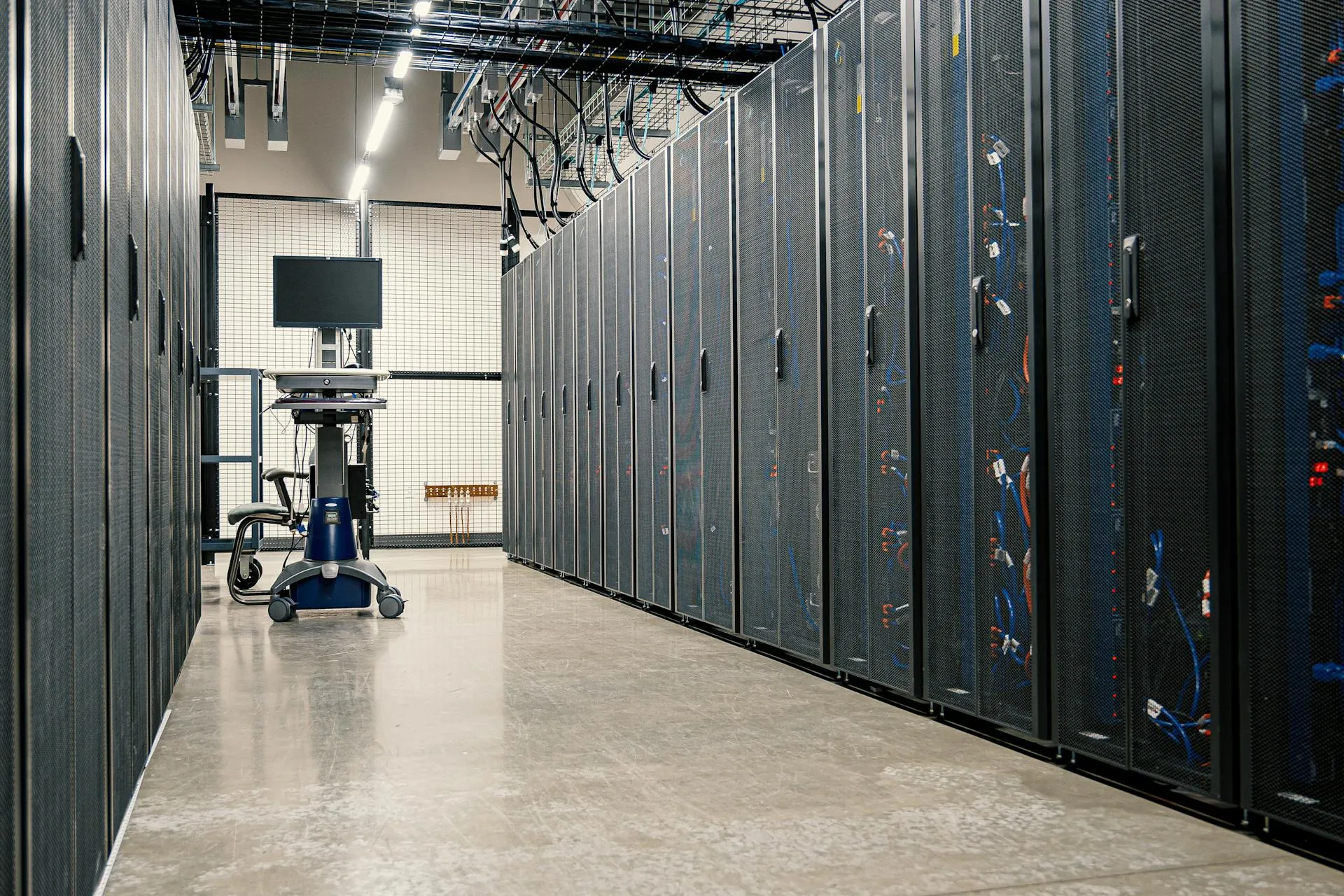 Modern data center showing comprehensive hosting infrastructure